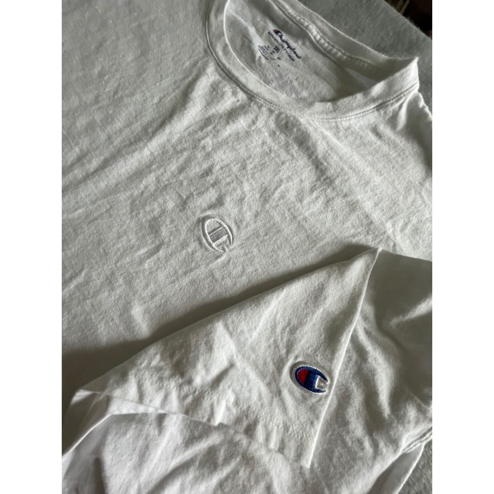 Champion Mens White Short Sleeve T-Shirt Embroidered Logo Crewneck Tee 3XL - Picture 2 of 5